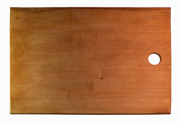 Wooden round cutting board on a white background