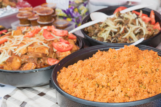 Street food - The choice of dishes from the cuisine of Ivory Coast