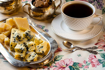 Breakfast with cheese and tea