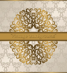 Round lace pattern on vintage background. Gold decoration