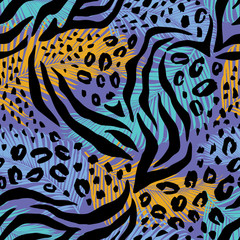 Abstract geometric seamless pattern with animal print. Trendy hand drawn textures.
