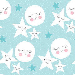 seamless moon and stars pattern vector illustration - 127824916