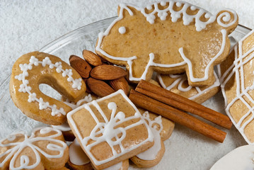 Christmas gingerbread with piggy on the table