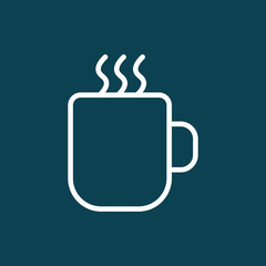 thin line hot cup, steam icon on blue background