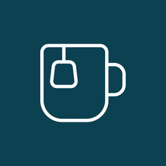 thin line tea cup icon on blue background