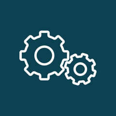 thin line settings gear icon on blue background