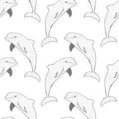 Dolphins on a white background. Seamless texture with dolphins. Repeated pattern.
