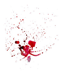 Watercolor red spots. Spray paint. Spot-like blood. Isolated on white background. Nice element for your project.