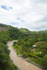 Fototapeta na wymiar Water gate of dam and bridge. Guatemala
