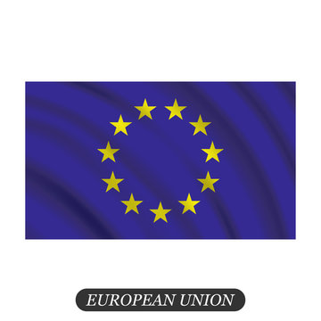 Waving European Union flag on a white background. Vector illustration