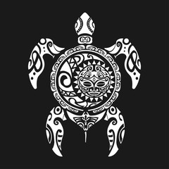 Turtle tattoo in Maori style on a black background. Vector illustration EPS10