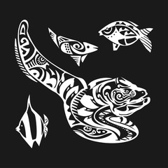 Moray tattoo in Maori style on a white background. Vector illustration EPS10