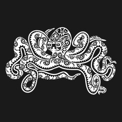 Octopus tattoo in Maori style on a black background. Vector illustration EPS10