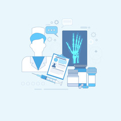 Fototapeta premium Hospital Medical Application Health Care Medicine Online Web Banner Thin Line Vector Illustration