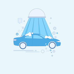 Car Wash Service Auto Business Web Banner Thin Line Vector Illustration