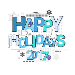 Merry Christmas Happy New Year Simple Line Sketch Banner Card Outline Vector Illustration