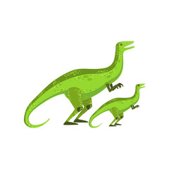 Velociraptor Dinosaur Prehistoric Monster Couple Of Similar Specimen Big And Small Cartoon Vector Illustration