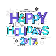 Merry Christmas Happy New Year Simple Line Sketch Banner Card Outline Vector Illustration
