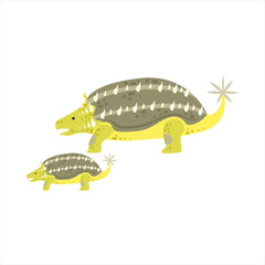 Ankylosaurus Dinosaur Prehistoric Monster Couple Of Similar Specimen Big And Small Cartoon Vector Illustration