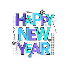 Merry Christmas Happy New Year Simple Line Sketch Banner Card Outline Vector Illustration