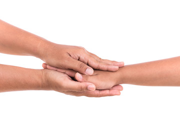 Mother holding her daughter hand. Help or support concept. Isola