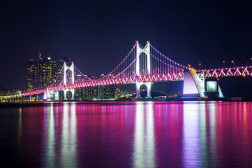 GwangAn Bridge and Haeundae at night in Busan,Korea.
