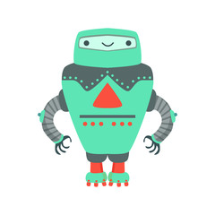 Grenn Giant Friendly Android Robot Character Vector Cartoon Illustration