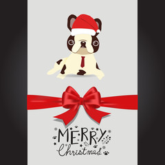 Merry christmas Pug dogs in the red hat hand lettering vector. i