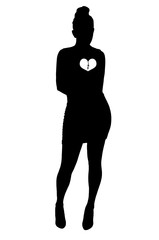 Black silhouette of woman with broken heart