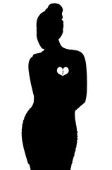 Black silhouette of woman with broken heart