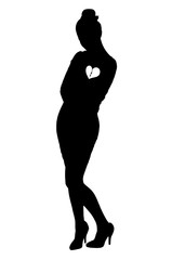 Fototapeta premium Black silhouette of woman with broken heart