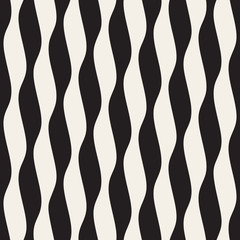 Vector Seamless Black and White Vertical Wavy Lines Pattern