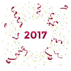 New year 2017 template design with streamer and confetti