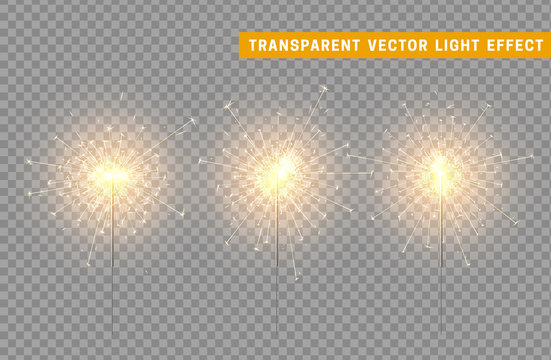 Festive Christmas sparkler decoration lighting element. Sparkler vector firework. Magic light isolated effect. For the background of the holiday and birthday