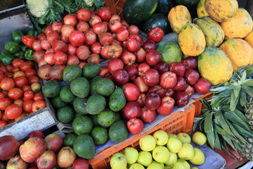 colorful fresh fruits selling at market