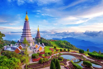 Tuinposter Landmark pagoda in doi Inthanon national park at Chiang mai, Thailand. © tawatchai1990