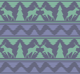 Deer in the spruce forest Christmas seamless pattern.Vector illustration.