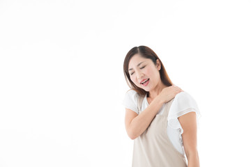 Fototapeta premium エプロン姿のミドル女性・白バック