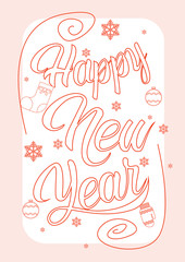 Happy New Year Merry Christmas Greeting Card Decoration Celebration Thin Line Vector Illustration