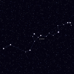 Sky Map with the name of the stars and constellations. Astronomical symbol constellation Hydra