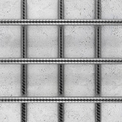 Reinforcement bars on concrete background. 3D rendering