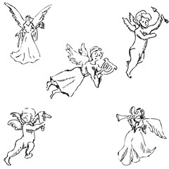 Angels. Pencil sketch by hand