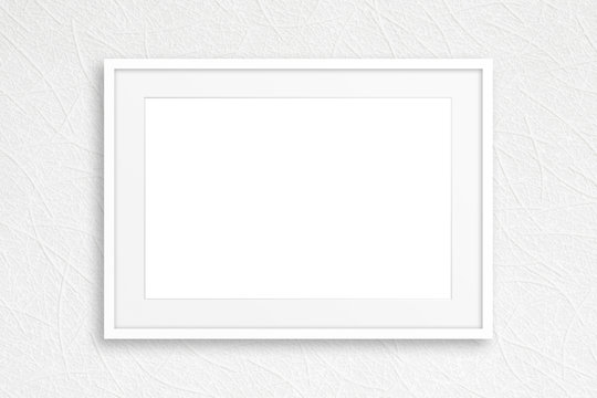 Blank photo frame mock up, on white textured wall