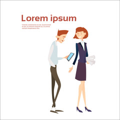 Business Man Using Cell Smart Phone Message Chatting Business Woman Communication Flat Vector Illustration