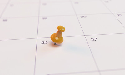 Calendar Yellow Pin day 26