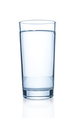 Glass with water on white background