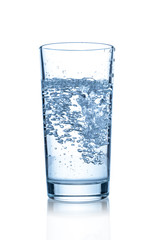 Glass with water on white background