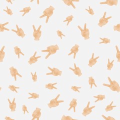 human hand showing peace sign, seamless pattern