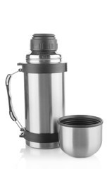 Thermos flask closeup on white background