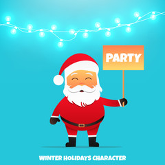 Santa Claus with party banner. Merry Christmas and New Year.